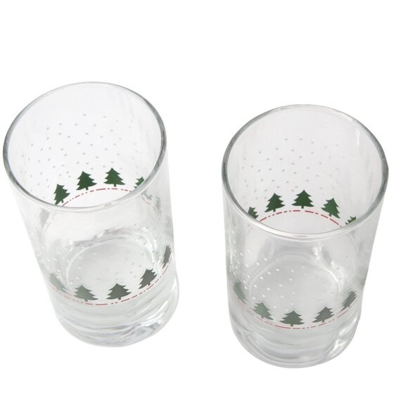 Vintage Libbey Christmas Glass Cups Highball Tumblers Tree Snowfall Pucker Base - Picture 8 of 11